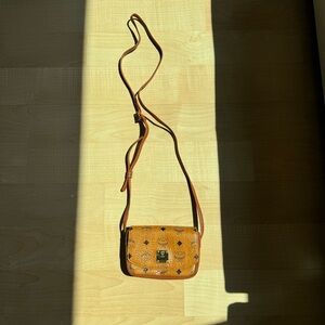 MCM Tan Leather Crossbody Bag with Metal Hardware